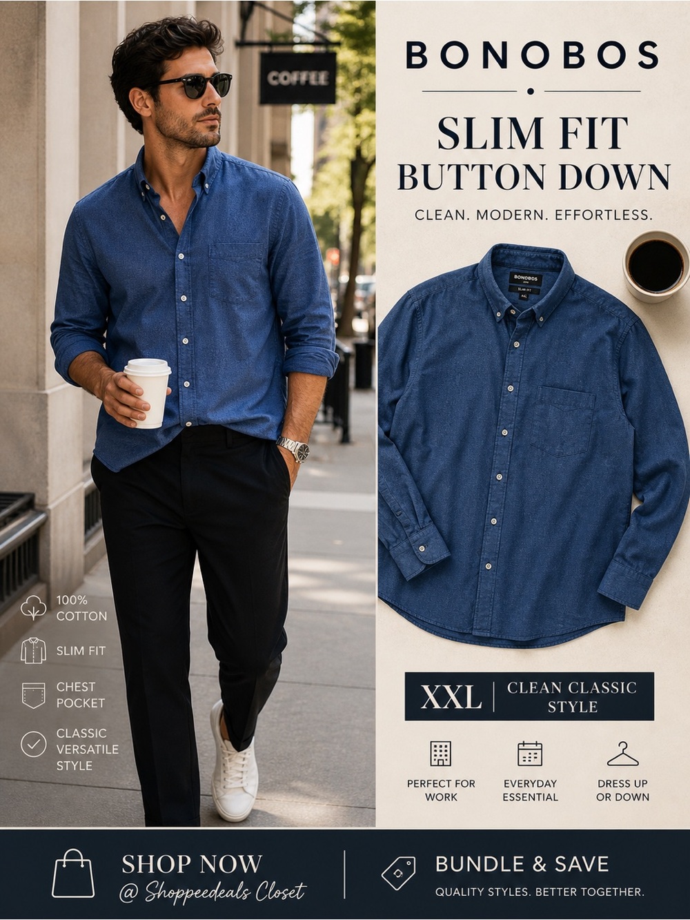 Bonobos Slim Fit Blue Button Down Shirt XXL